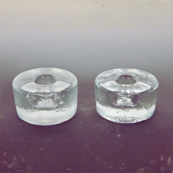 Vintage Other - Vintage Mid-Century Modern Ice Block Clear Glass Candle Holders